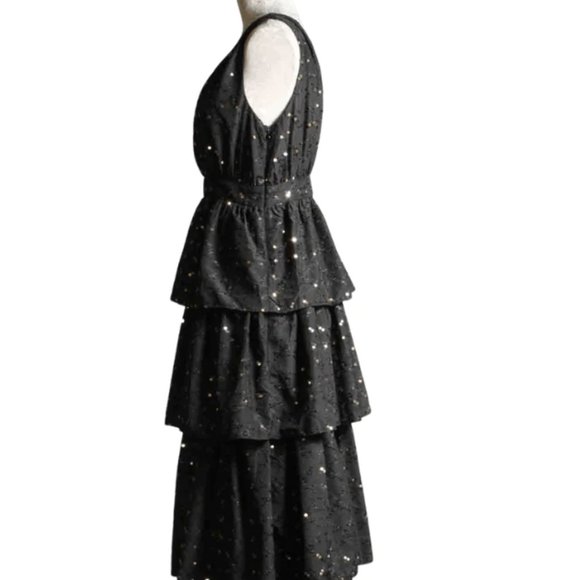 Black & Gold Sequins ruffle tiered Havana Dress by Traffic People Medium NWT - Picture 11 of 13